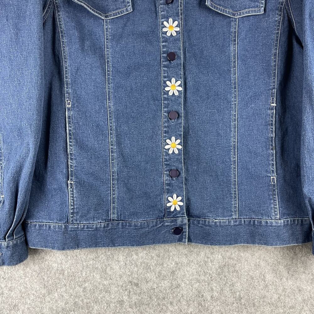 Bob Mackie Wearable Art Jacket Womens XL Denim Embroidered Flower Daisy Stretch - Picture 3 of 15
